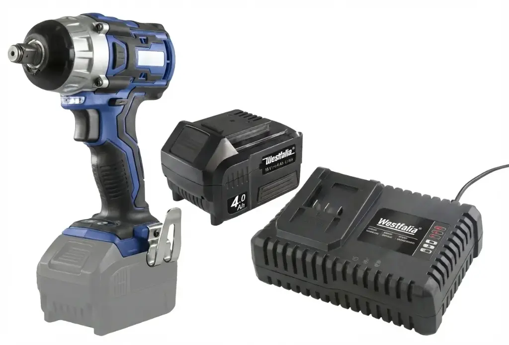 Slagmoersleutel 18 V Li-ion ASS18BL-4K + accu 18 V Li-Ion 4.0 Ah A4AH18 en snellader ASLG 18 V Li-Ion, 4.0 Ah
