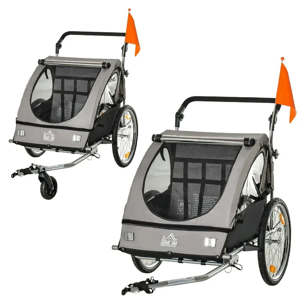 2 in 1 child trailer bicycle trailer stroller with storage bag two-layer steel tube nesting metal Oxf