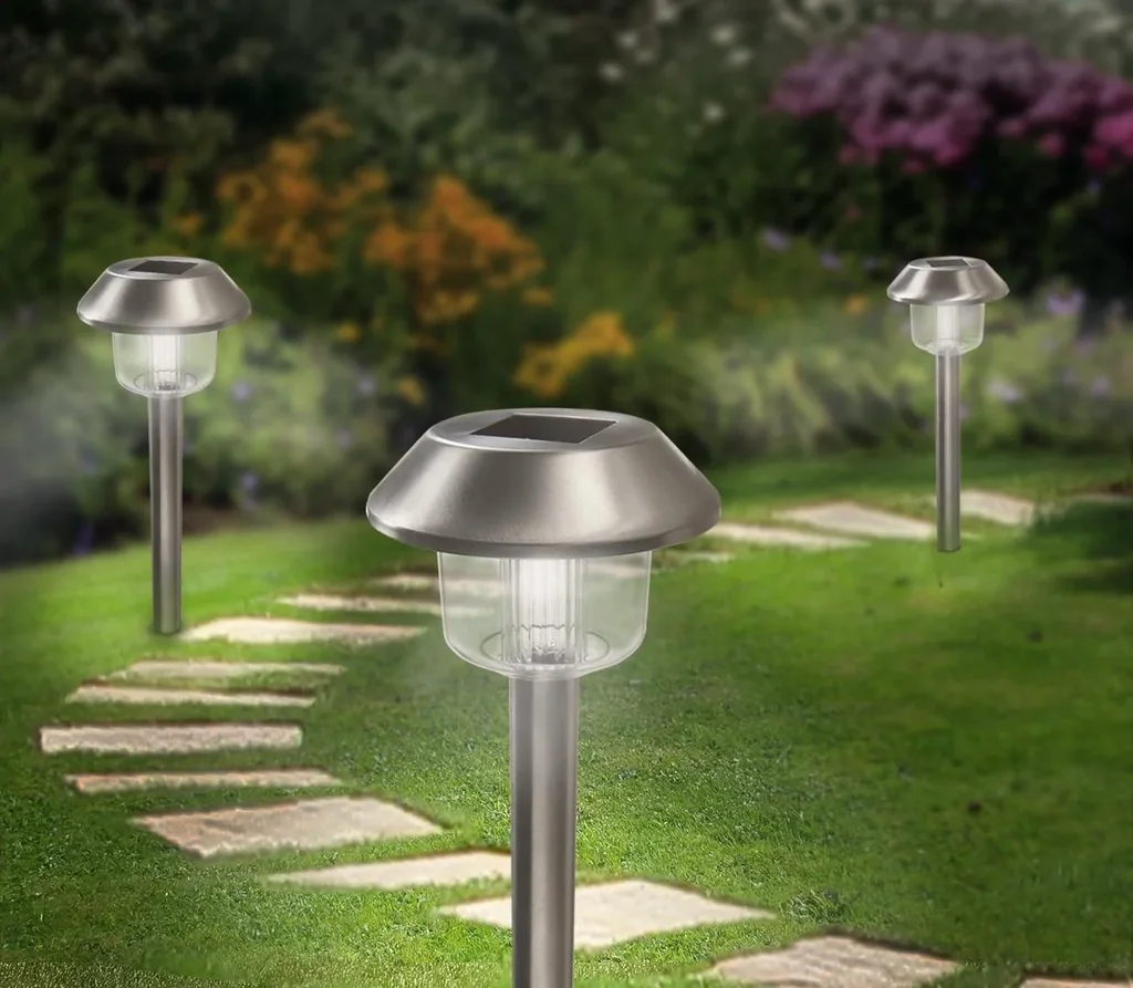 Solar stainless steel lights with ground spike, set of 3