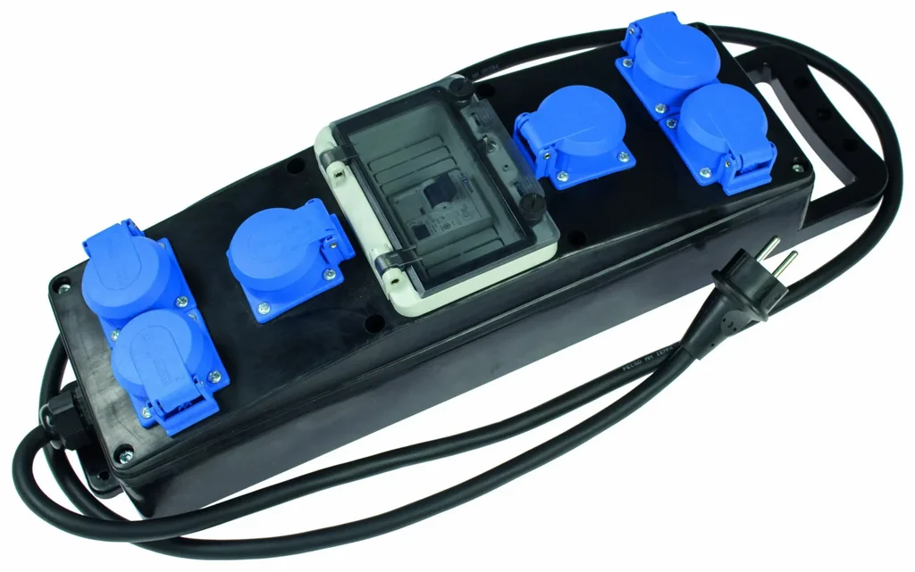 Solid rubber power strip S1+ H07RN-F 3G2.5, 2m, 230V, 6 earthed sockets 230V, 16A, with fuse