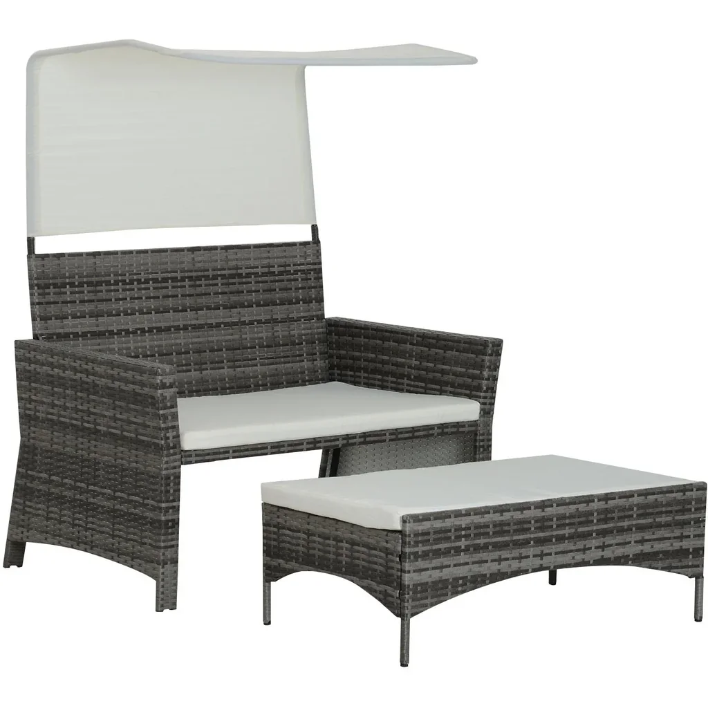 2-piece garden sofa garden furniture lounge rattan furniture polyrattan + metal 2-seater sofa 1 x stool with sunroof