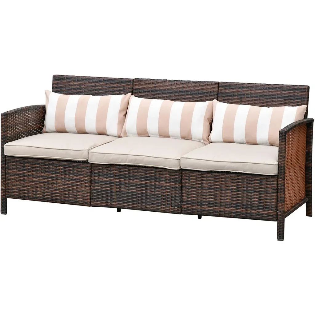 Rattan lounge sofa as a 3-seater brown/grey