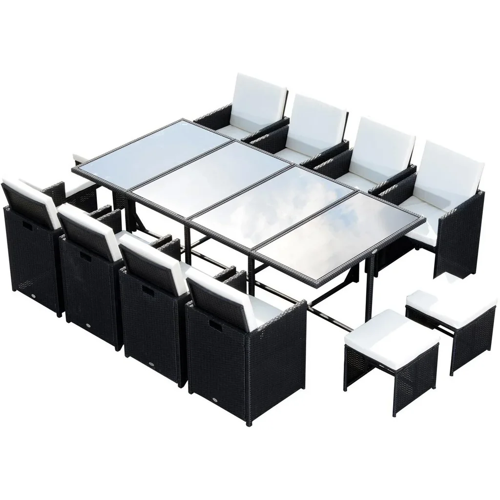 13-piece garden set, garden furniture, rattan, black