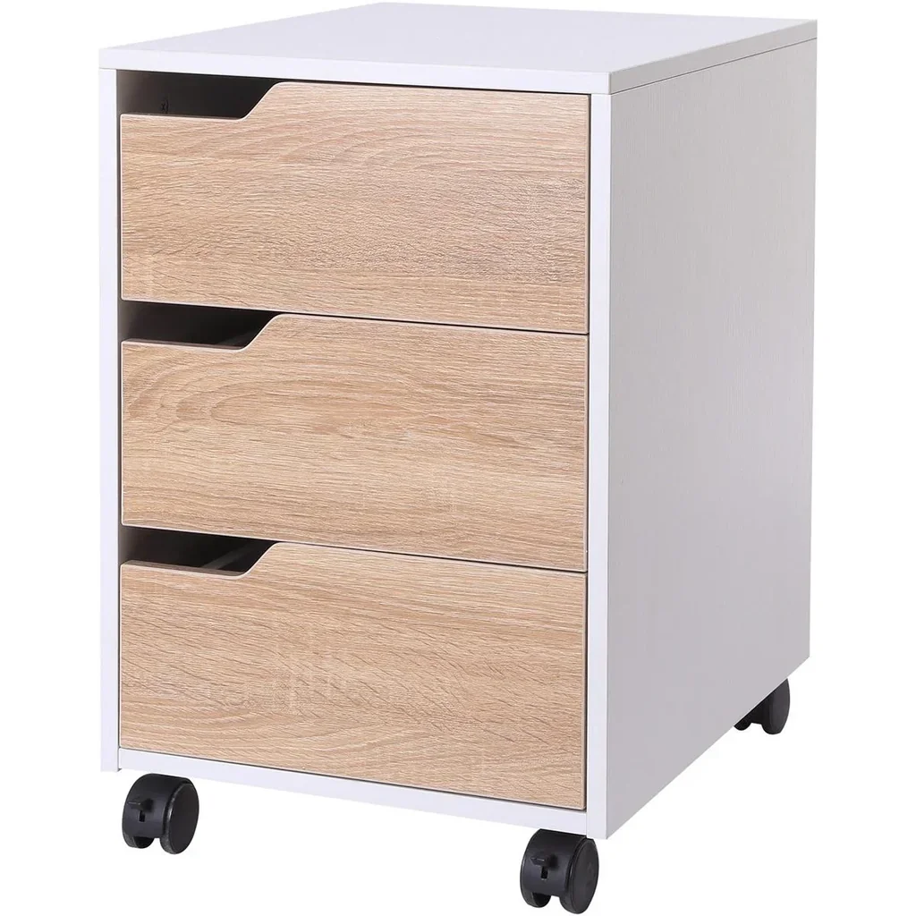 Chest of drawers with 3 drawers, natural, white