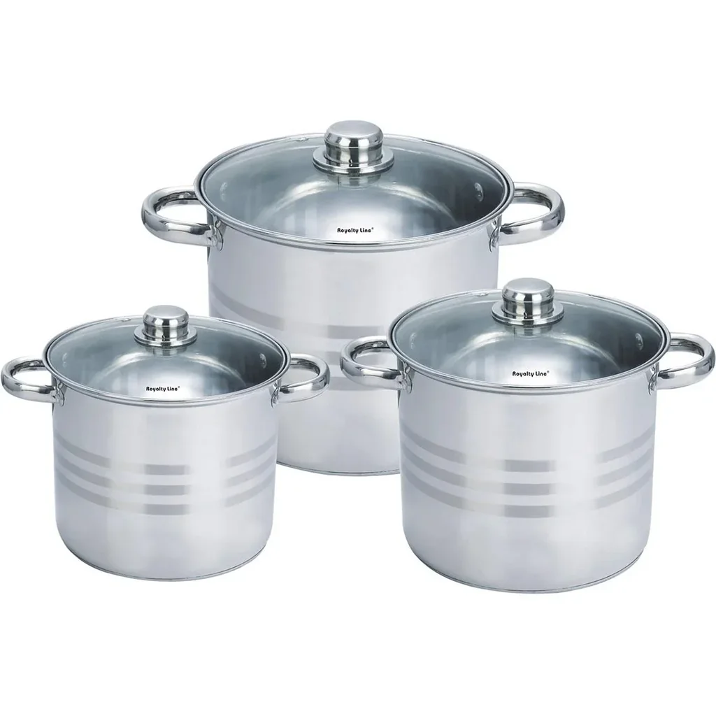 Pots and pans 6 pieces - with glass lids - 5.3L, 6.8L and 8.8L - stainless steel