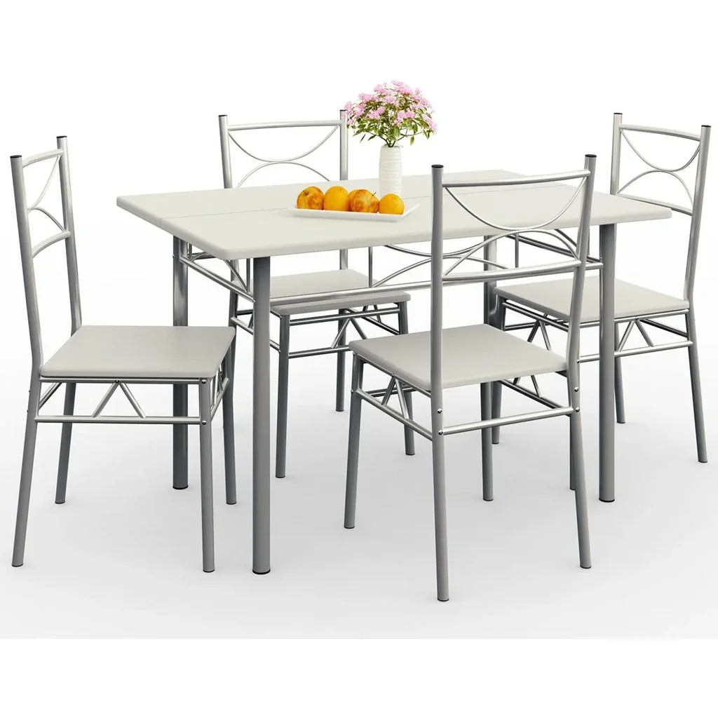 5-piece furniture set - dining table + 4 chairs - white