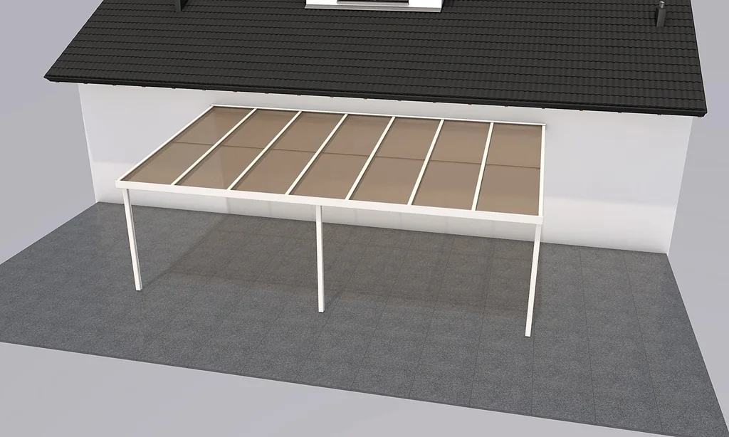 Patio roof Premium, white, 7120 x 4060 mm - Polycarbonate multi-wall sheets 16 mm, bronze