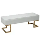 Bench for bedroom, chest bench, bed bench, living room, artificial leather, metal, white + gold, 120 x 43 x 42 cm