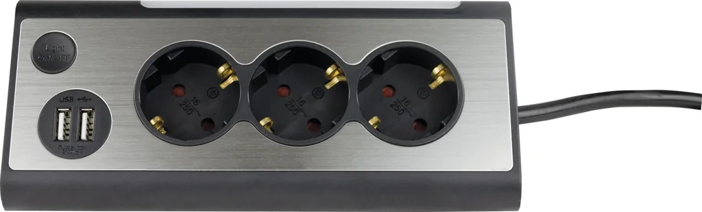 3-way power strip with LED light and 2 USB ports