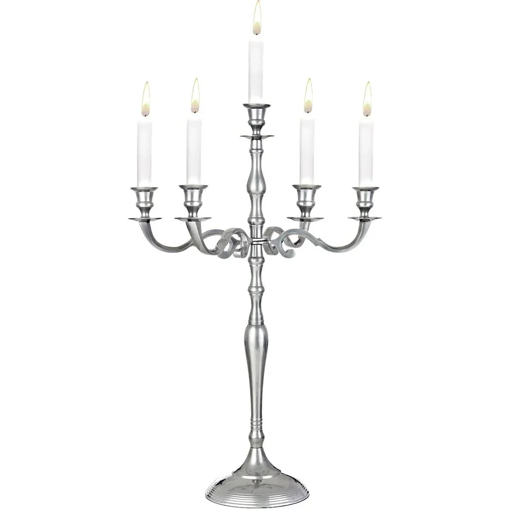 Candlestick 5-armed 78cm aluminum nickel-plated silver