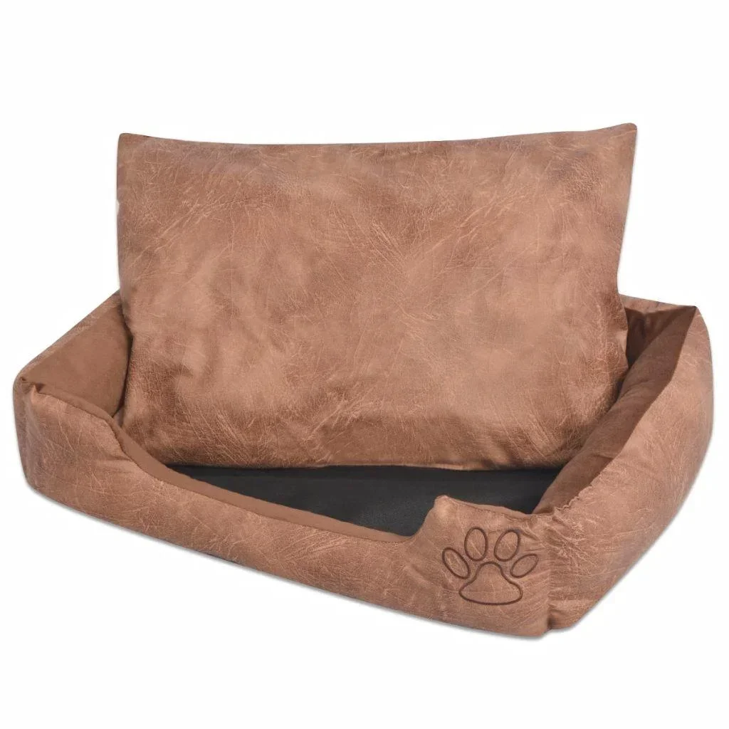 Dog bed cushion PU leather size S beige