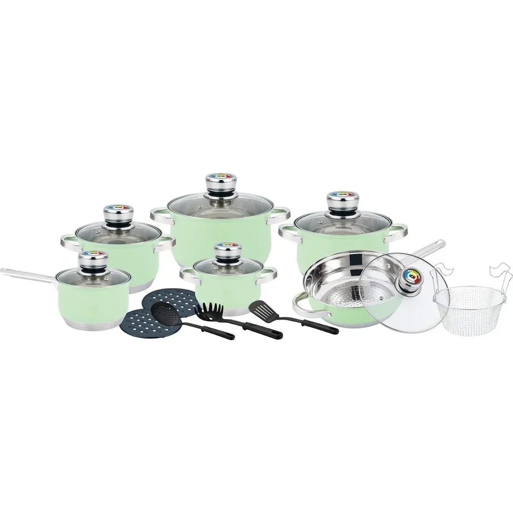 Herenthal - Complete 18-piece cookware set - Stainless steel - Green