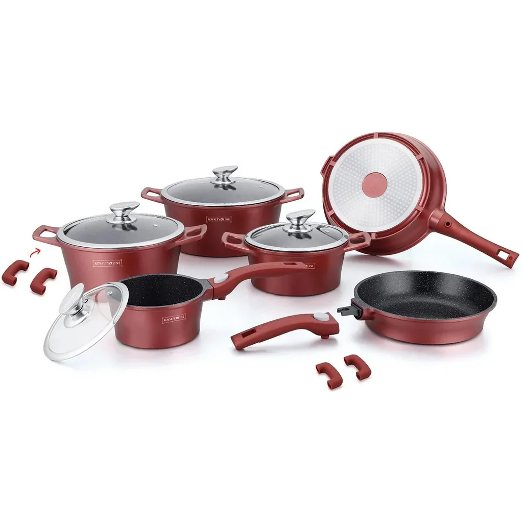 14 Piece Marble-Coated Cookware Set - Burgundy