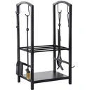 Firewood rack with fireplace tools black