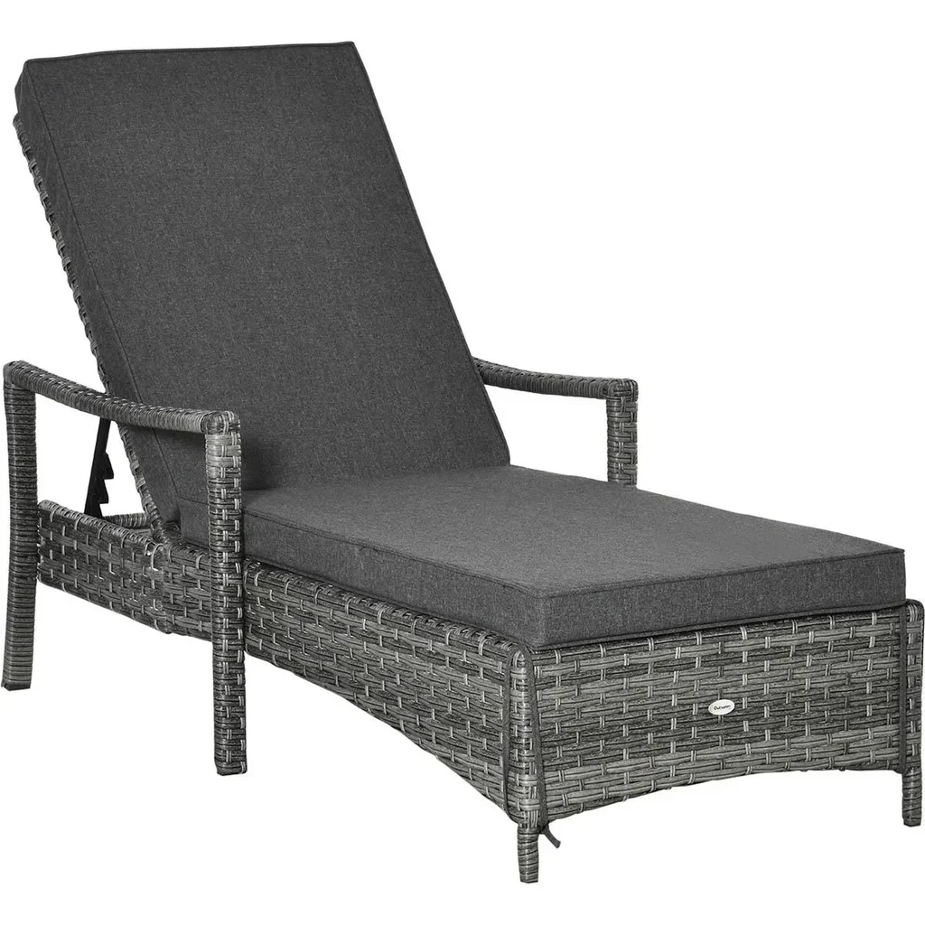 Sun lounger polyrattan garden lounger rattan lounger garden furniture lounger with cushion 4 levels adjustable grey 192 x 62.5