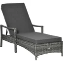 Sun lounger polyrattan garden lounger rattan lounger garden furniture lounger with cushion 4 levels adjustable grey 192 x 62.5
