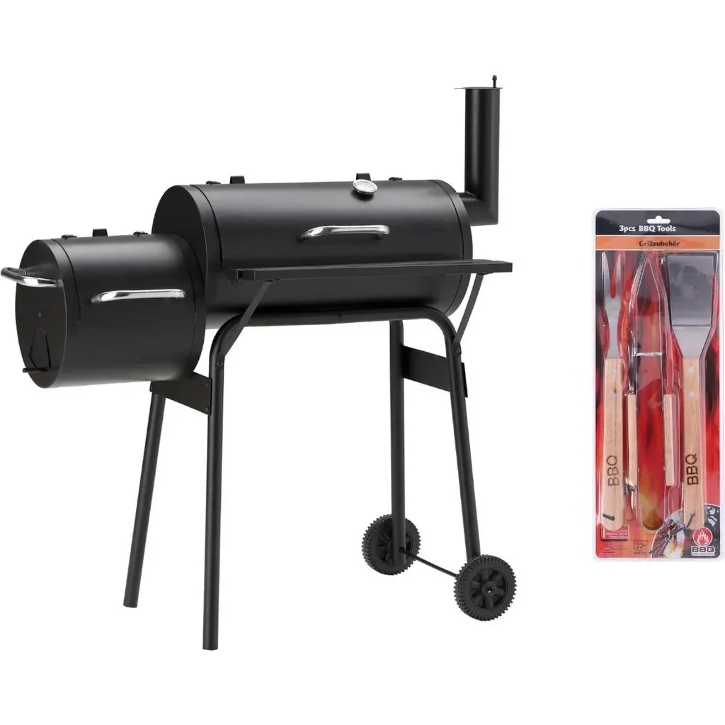 Tennessee 100 Smoker Grill black - Bbq Collection 3-piece grill set made of stainless steel with oak handle