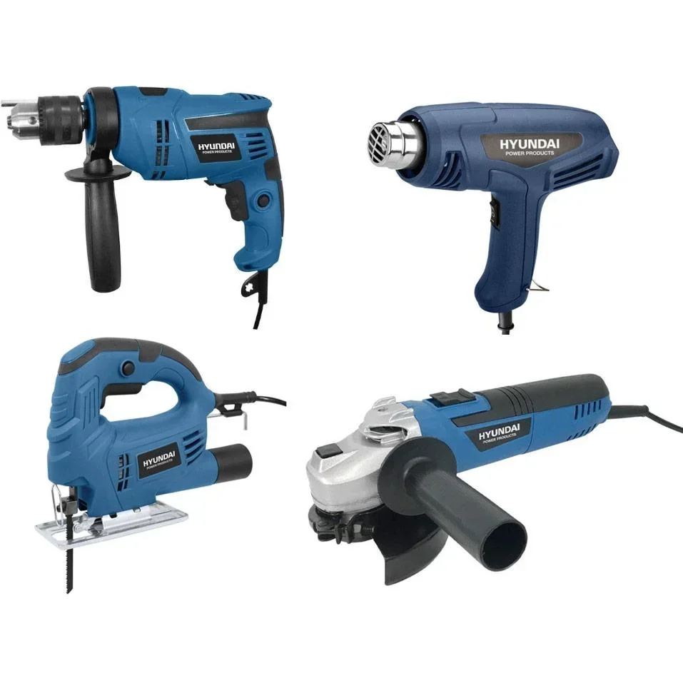 XL power tool set: impact drill, jigsaw, hot air gun and angle grinder