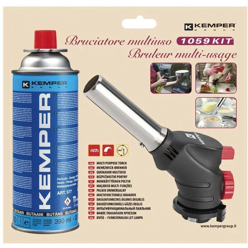 Multifunctional crème brulee burner - adjustable flame - with flame arrester