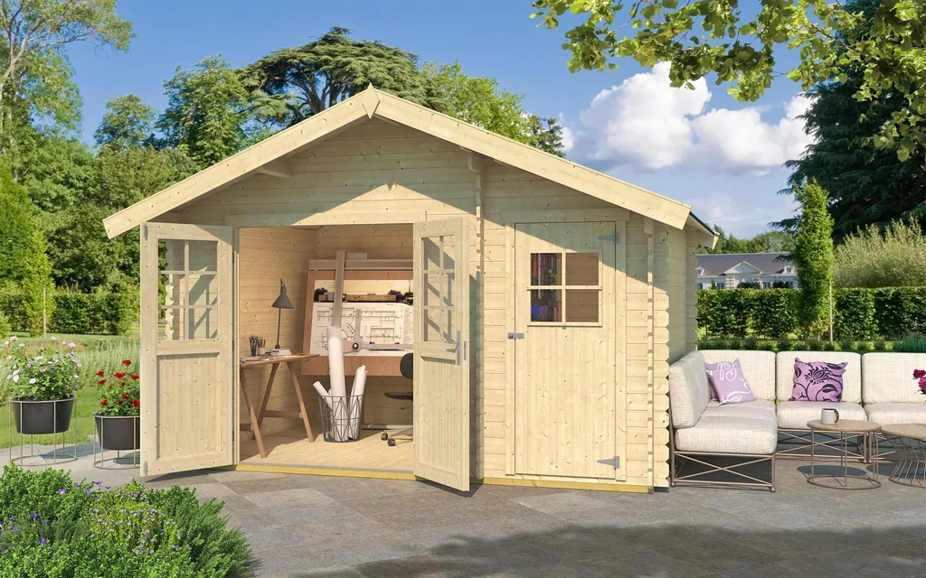 Garden house 253 Gr.2, 420 x 310 x 270 cm wall thickness 28 mm, double door, with 2nd room single door
