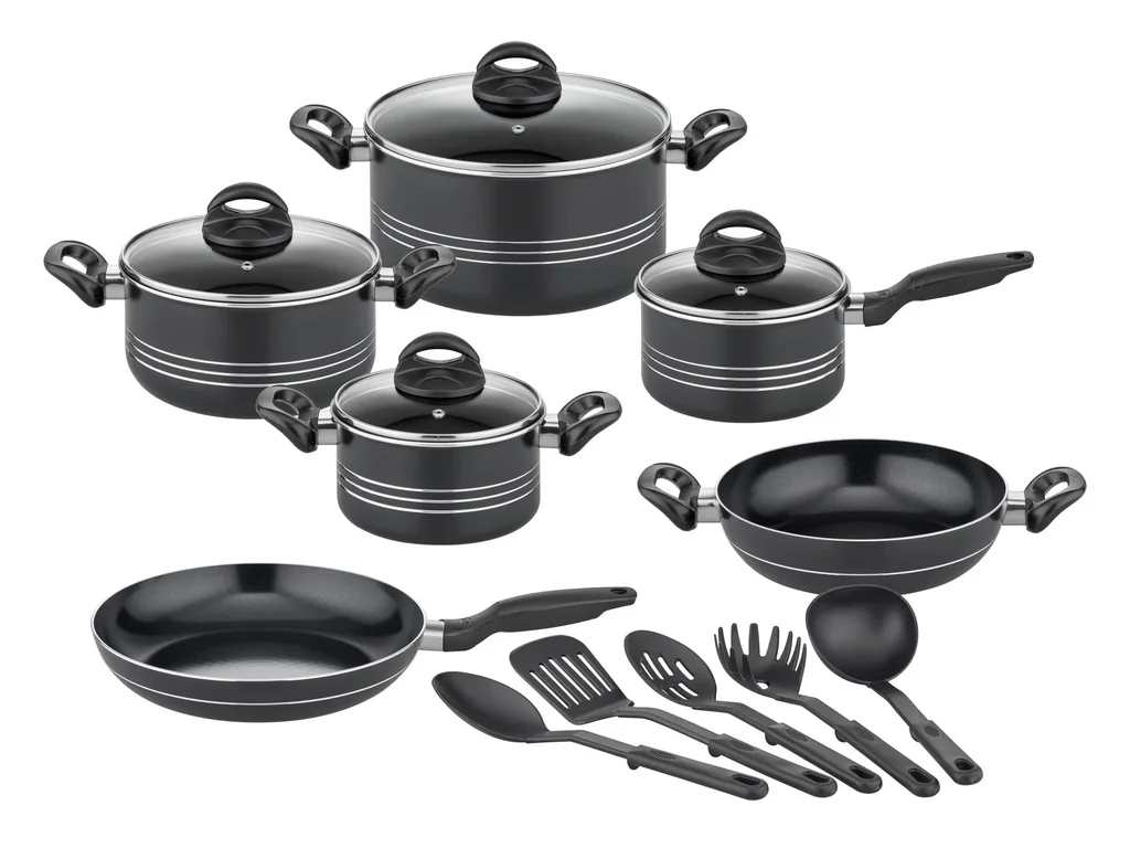 15-piece Milano Nero aluminum cookware set