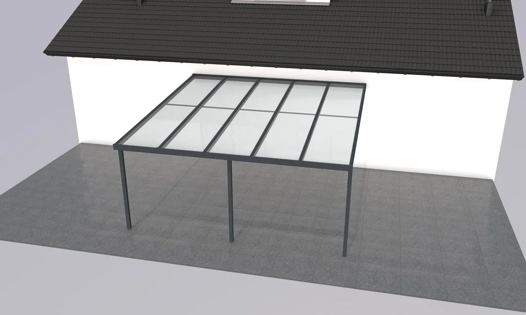 Patio roof Premium, anthracite, 5100 x 5060 mm - Polycarbonate multi-wall sheets 16 mm, opal