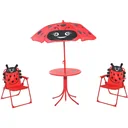 3-piece children's seating group, seating set for children, children's furniture, 1 parasol + 1 table + 2 children's chairs, foldable, red