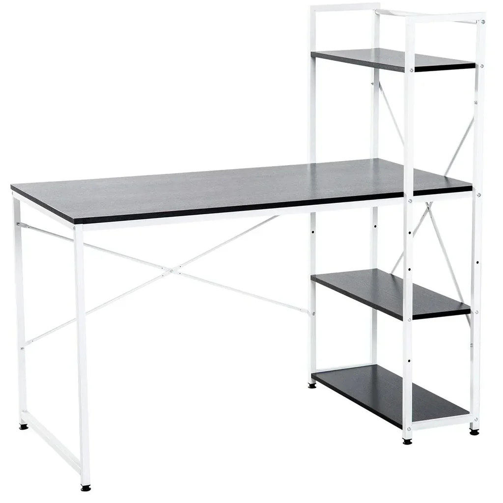 Desk Computer Table Work Table Office Table with Shelf White+Black 120x64x121cm