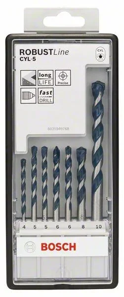 Concrete drill bit set, Robust Line, CYL-5, 4-10 mm, 7-piece