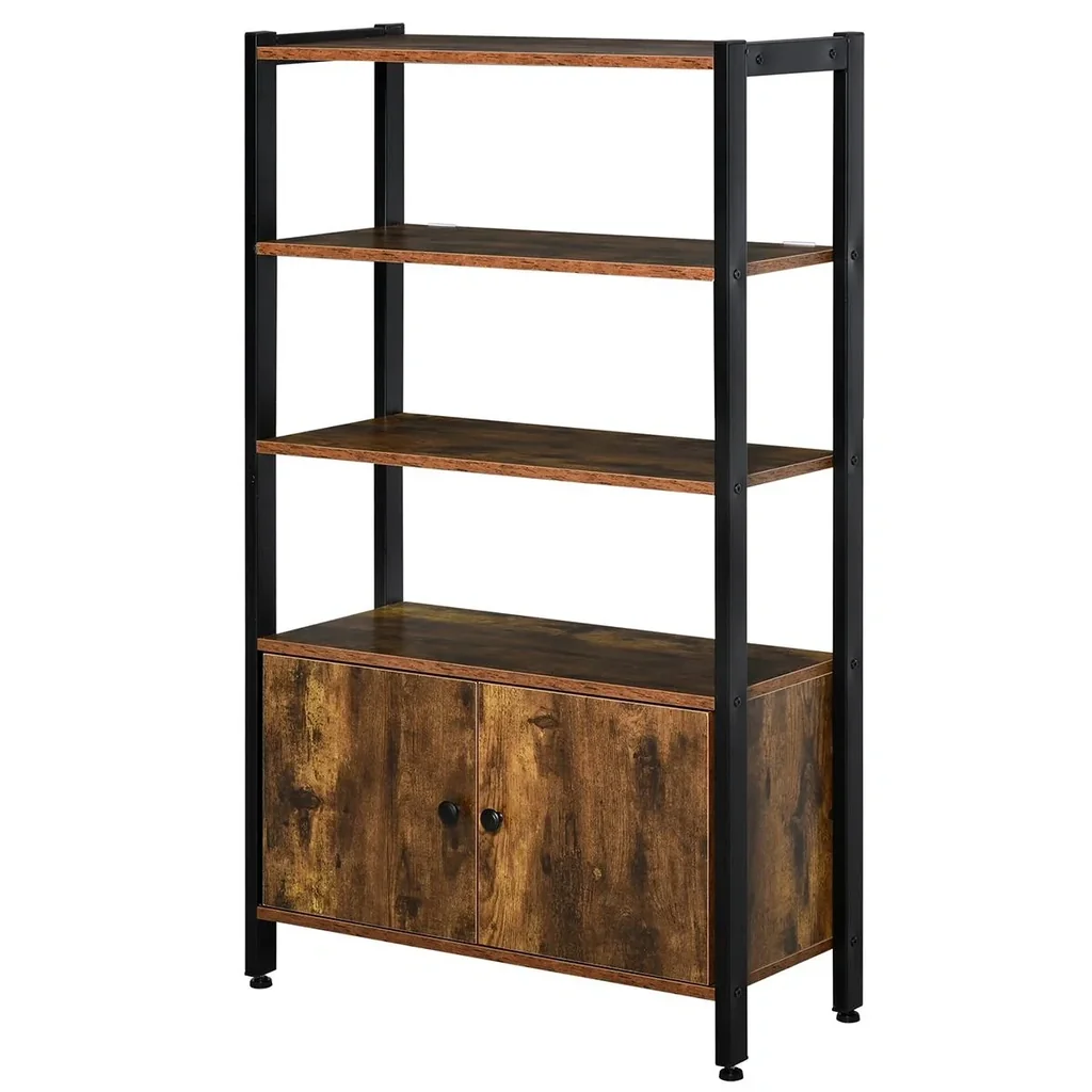 Bookcase with cupboard office shelf standing shelf industrial home office living room study metal chipboard brown 70