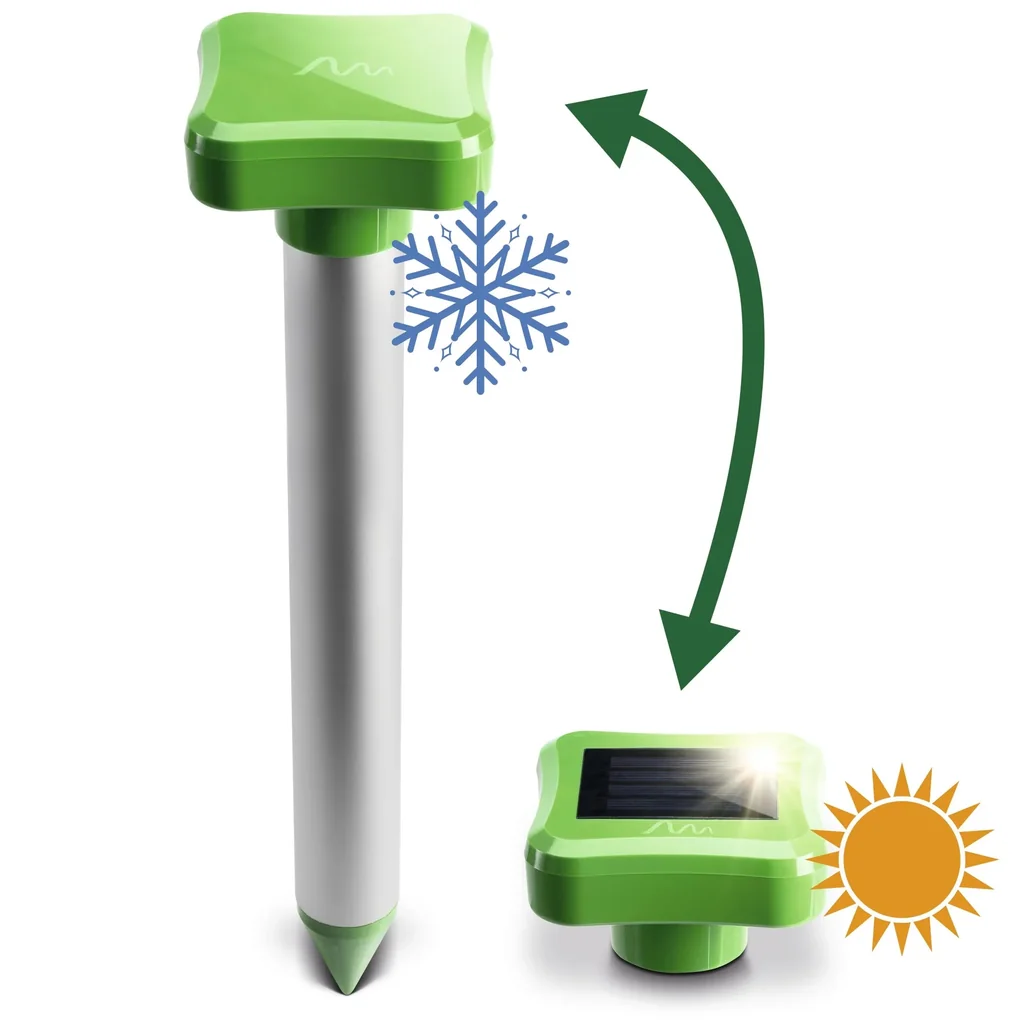 Solar vole repeller with replaceable head