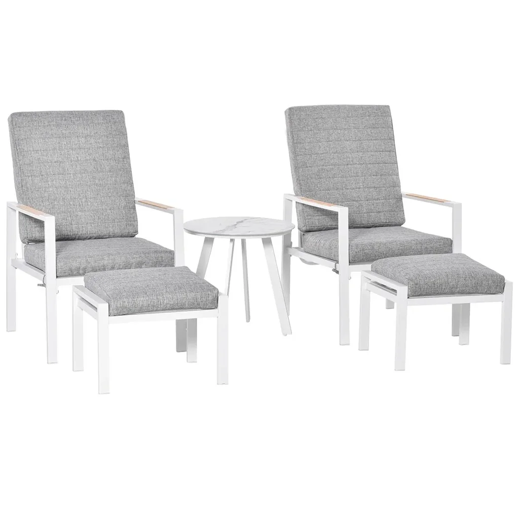 5-piece garden furniture set with back cushions, seat cushions, balcony furniture with 3-level adjustable backrest, tempered glass, aluminum