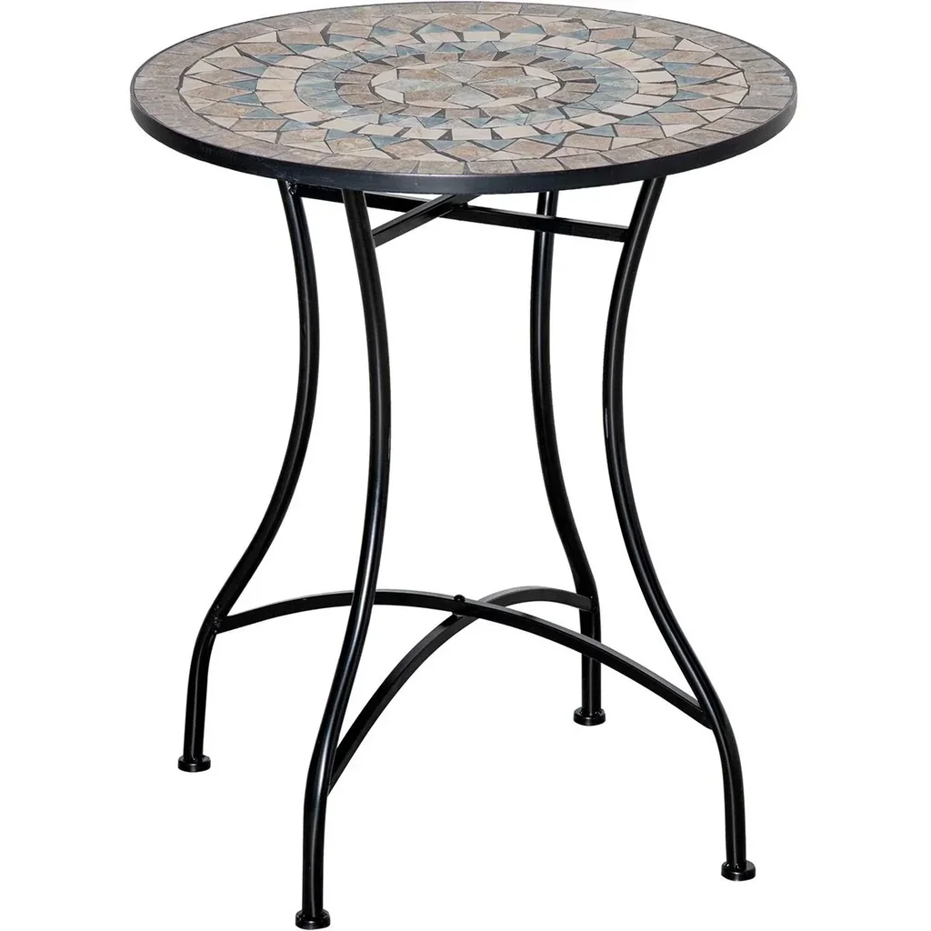 Bistro garden table in mosaic look, ceramic+metal, green+beige+white, 60 x 71 cm