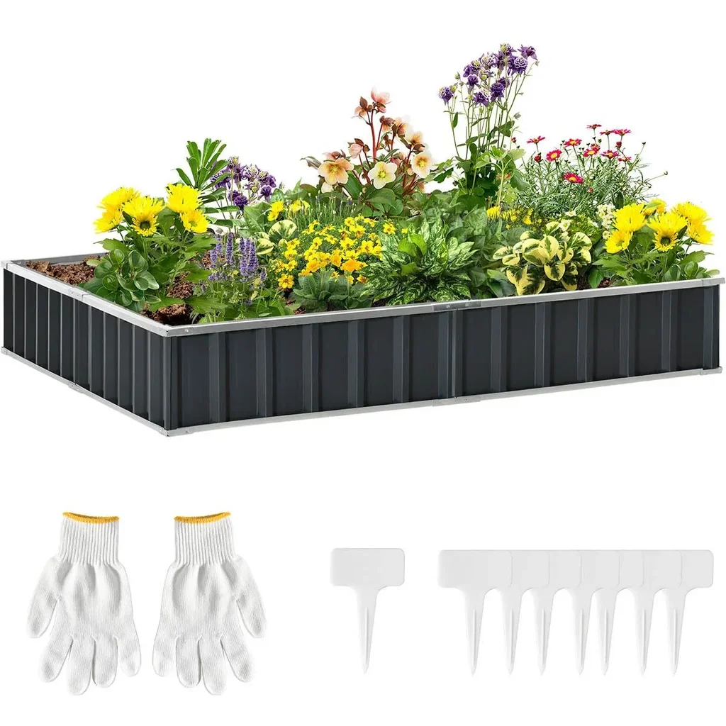 Raised bed made of steel DIY garden bed with T-shaped plant labels gloves plant bed herb bed flower stairs for balcony