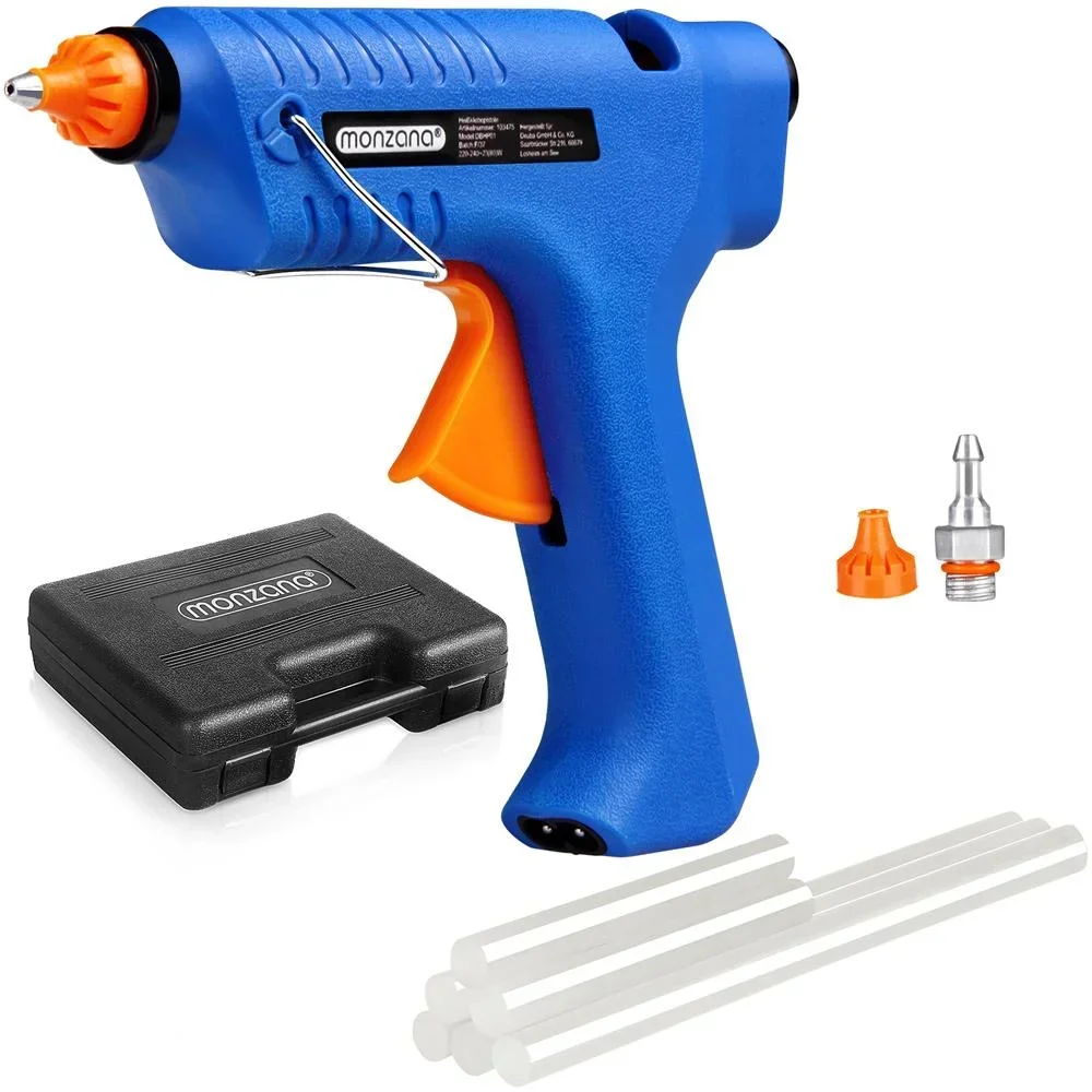 Cordless hot glue gun with charging station and system case
