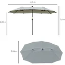 Double parasol with LED lights 4.5m light grey