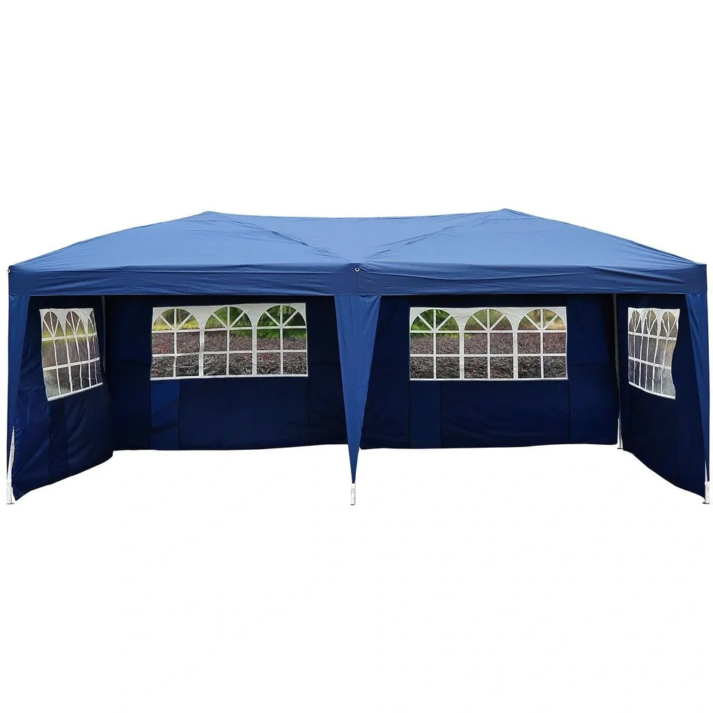 3x6m folding gazebo party tent garden tent including 4 side panels blue