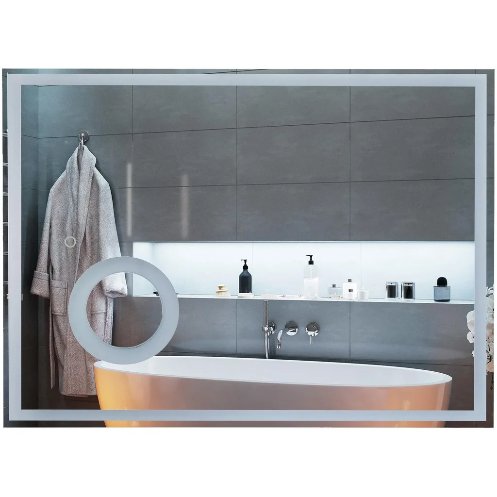 LED bathroom mirror bathroom mirror wall mirror touch switch magnification aluminum frame silver 80 x 3 x 60 cm