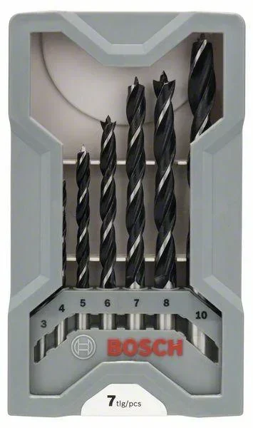 Wood drill bit set, 3 - 10 mm, 7 pieces