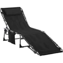 Folding sun lounger with cushion, adjustable, black, 188 x 57 x 30 cm