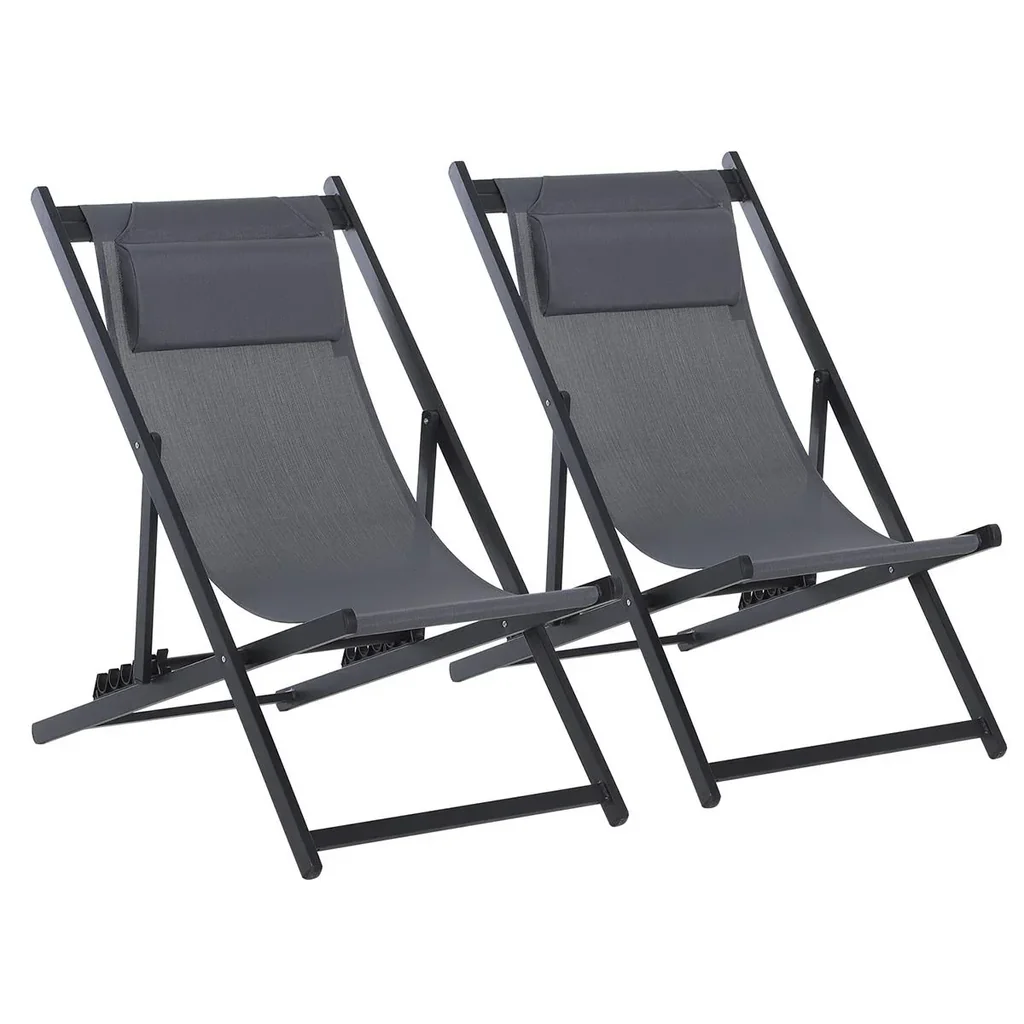 Set of 2 garden folding chairs, camping chair, aluminum, gray