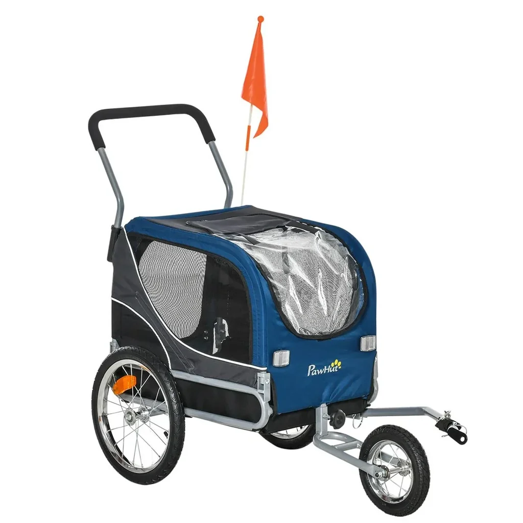 2-in-1 Dog Trailer Pet Bicycle Trailer Dog Transporter Dog Bicycle Trailer Oxford Fabric Breathable Metal Ox