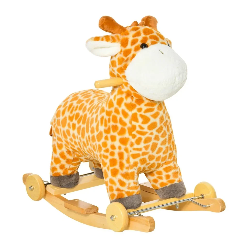 2-in-1 rocking horse with wheels plush rocking animal baby swing toy for 36-72 months giraffe design yellow 63 x 38