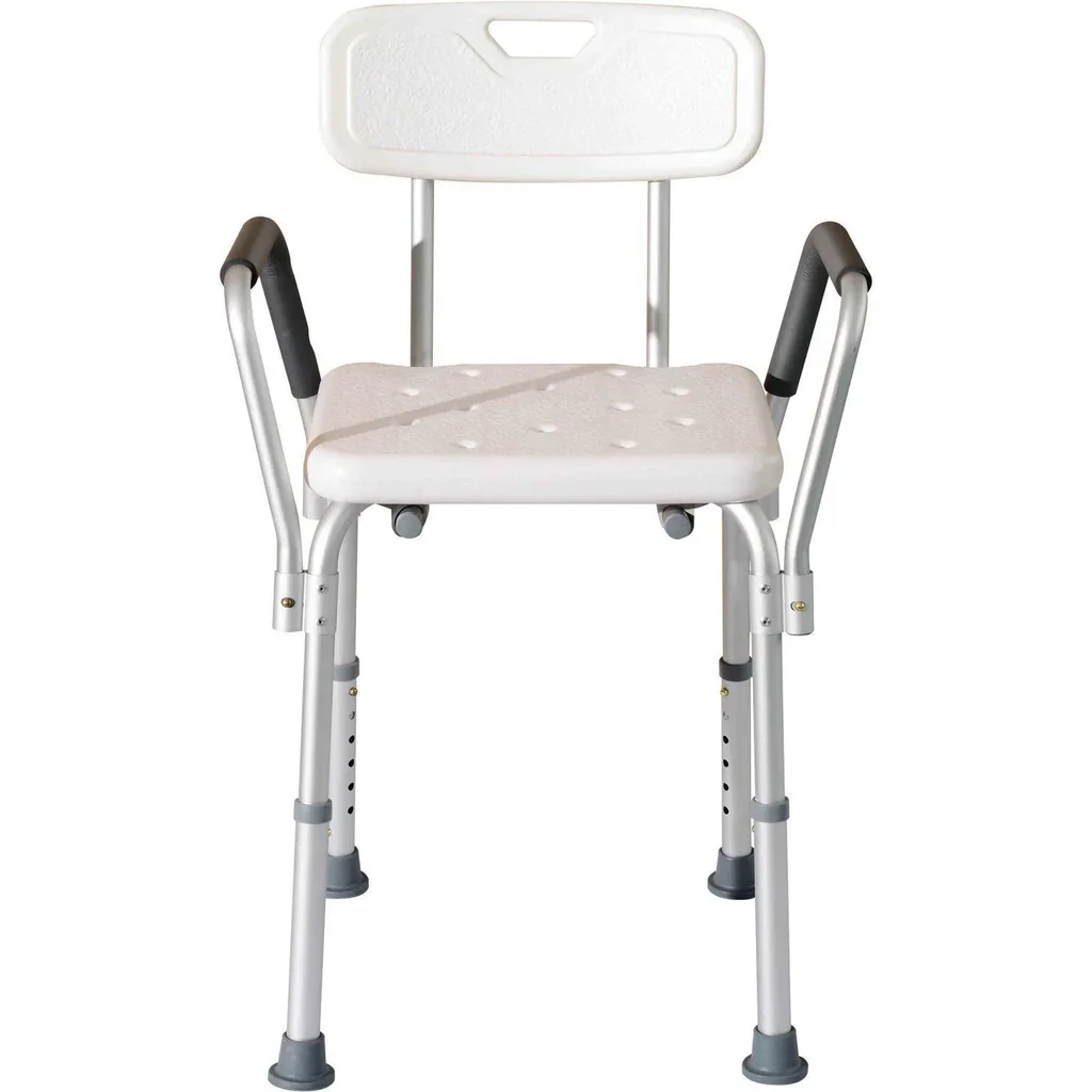 Shower stool with backrest, height adjustable
