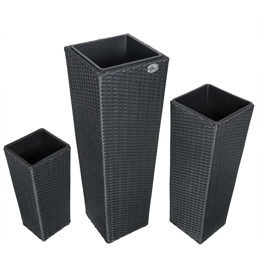 Flowerpots Polyrotan set of 3 black