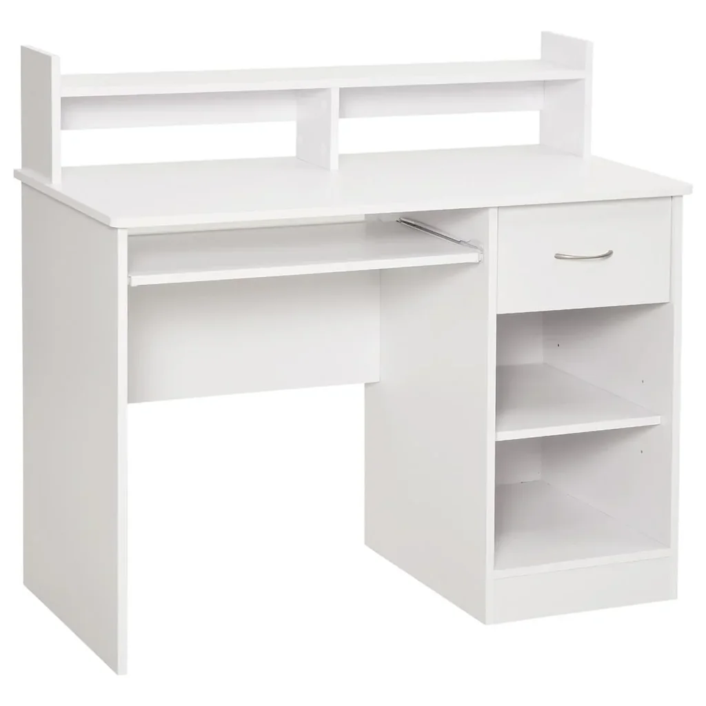 Computer desk, office desk, gaming desk, PC desk with drawer, E1 chipboard, white, 104 x 48 x 95.5 cm