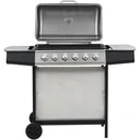 Gas grill with 6 cooking burners made of stainless steel silver