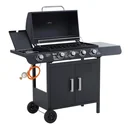 Gas grill BBQ grill cart with 4 burners 1 side burner cabinet multifunction metal black 125 x 51 x 100 cm