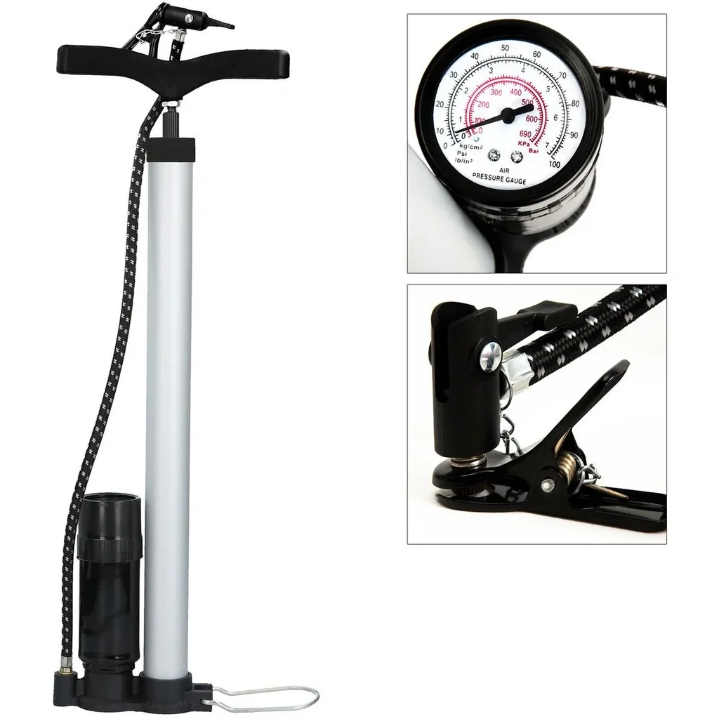 Aluminum floor/bicycle air pump with pressure gauge