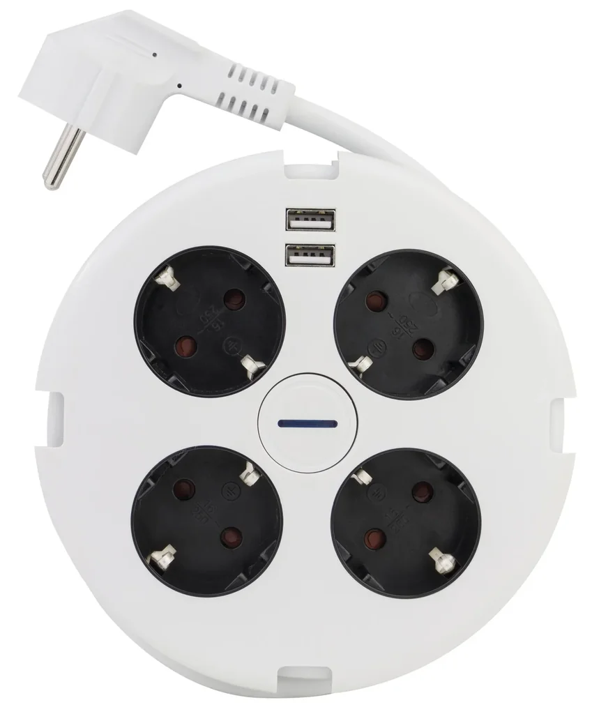PowerDisc 4-way power strip with 2 USB ports